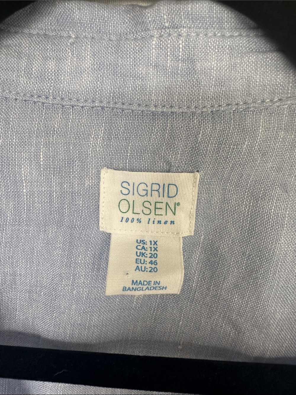 Sigrid Olsen LinenLlight Blue Button-up Shirt Size 1X Long Adjustable Sleeves - Picture 4 of 11